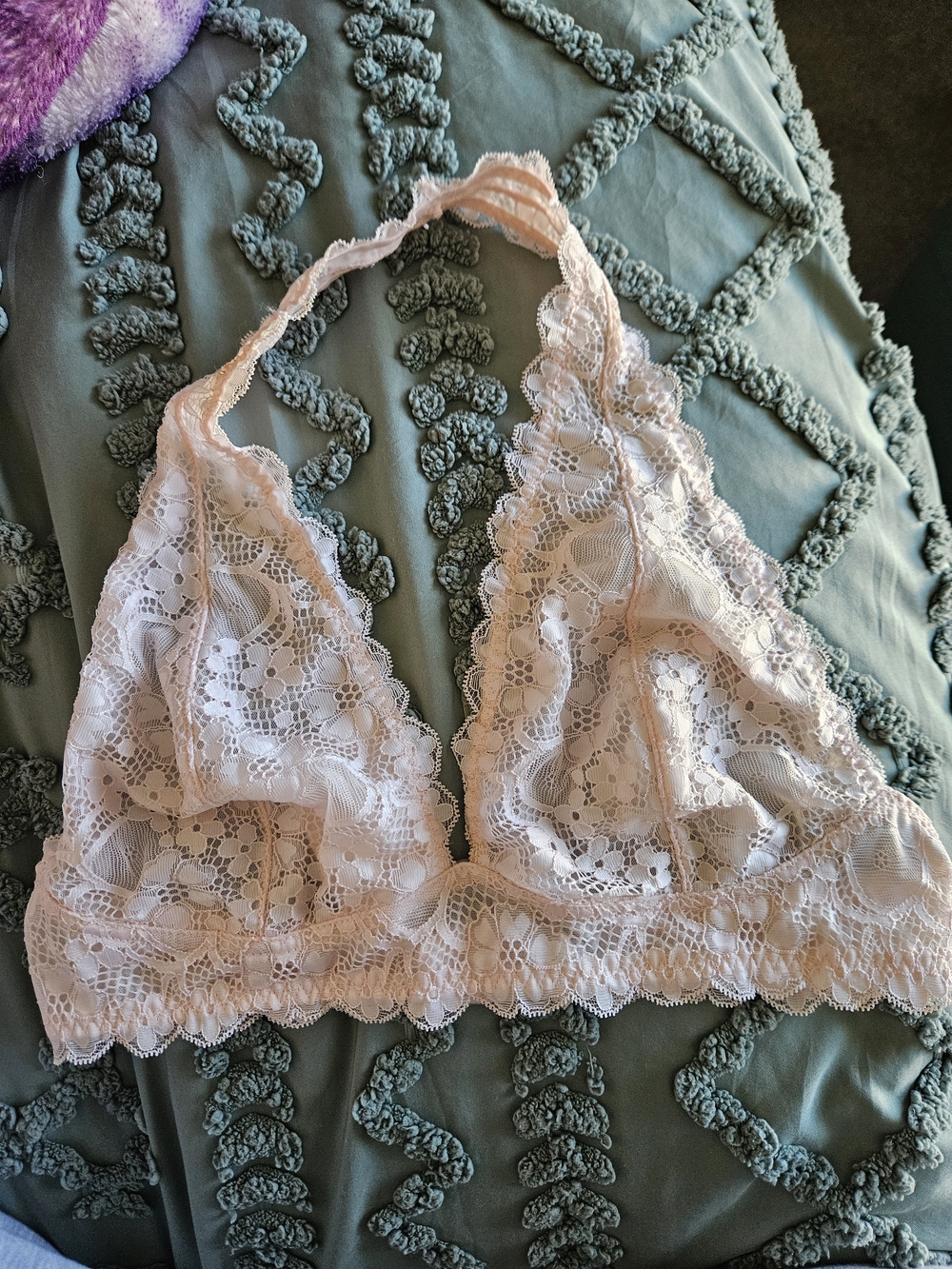 Free People Pale Pink Lace Halter Bralette L NWT